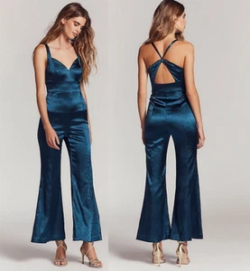 NWT FREE PEOPLE $250 EMERALD SILVER CRUSH JUMPSUIT SZ 10 - Picture 1 of 6