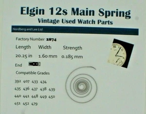 Resorte principal Elgin 12 / 12s, número de fábrica # 2874 L20.25in / W 1.60mm / S 0.185mm - Imagen 1 de 2