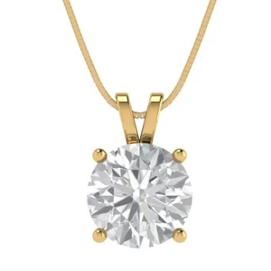 3.0 Ct Round Cut 14k Yellow solid Gold Solitaire Necklace Pendant 18" chain - Picture 1 of 11