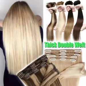 Clip de trama doble grueso EE. UU. en extensiones de cabello Remy humano real cabeza completa - Imagen 1 de 67