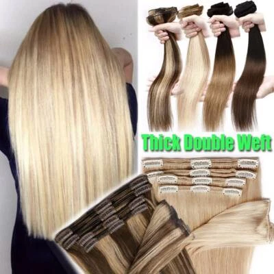 US Highlight THICK Double Weft Clip In Real Human Remy Hair Extensions Full Head - Image 1 of 4