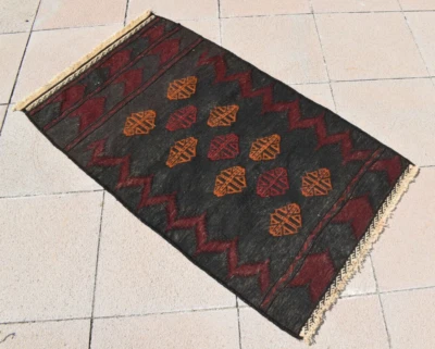 Tribal Sofreh Rug 28'' x 49'' Afghan Tribal Flat Woven Kilim Wool Area Kilim Rug - Image 1 of 4