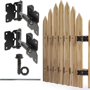 Self-Closing Black Gate Hinge 2-Pack with Installation Screws and Swing Adjuster - Picture 1 of 12