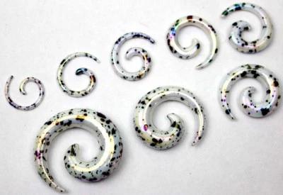 2-12mm Espiral AB Blanco Patrón Salpicaduras Acrílico Estirador Oreja Tapón Cónico Expansor Foto 1 de 4