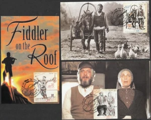 JUDAICA - ISRAEL Sc #2032-4 SET of 3 MAXIMUM CARDS for MOVIE FIDDLER on the ROOF - Picture 1 of 1