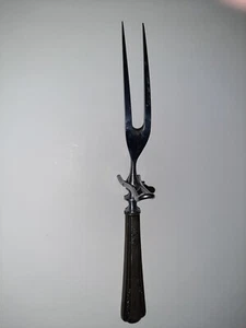 Vintage 10" Sterling Silver Handle Carving Fork W/Standing Arm, Monogrammed. - Picture 1 of 10