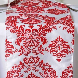 Red & White Flock Damask Table Runners - Picture 1 of 2