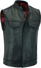 Leatherick Groove Club Mens Black Motorcycle Waistcoat With Black Liner Size L