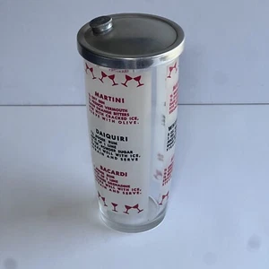 Vintage Cocktail Shaker Glass Barware Chrome Lid MCM Classic Recipes Party - Picture 1 of 9