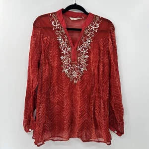 Soft Surroundings red chiffon embroidered embellished tunic top size Medium - Picture 1 of 7