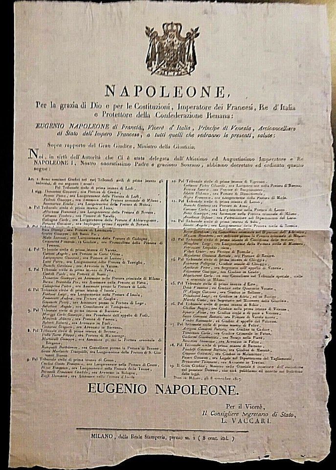 NN372-NAPOLEONE-NOMINA GIUDICI NEI TRIBUNALI DEI DISTRETTI - Immagine 1 di 1