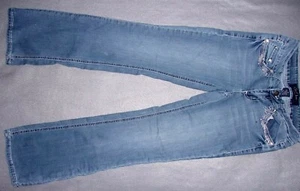 Womens/Juniors Earl Jean Blue w/Bling & Lace Boot Cut Blue Jeans Sz 5 (26-28/31) - Picture 1 of 4