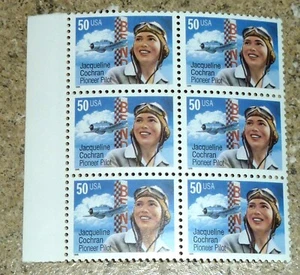 US .50 "Jacqueline Cochran Pioneer Pilot" 1996 Block 6 Stamps Scott 3066 USPS - Picture 1 of 3