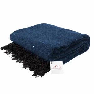 Mexican Blanket Dark Blue Yoga Blanket Serape Falsa Large Navy Throw - Picture 1 of 5