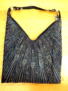 ELEGANTE BORSA A TRACOLLA HOBO SLOUCH CON PERLINE BORSA NERA ORO ARGENTO PERLINE METALLIZZATE - Foto 1 di 17