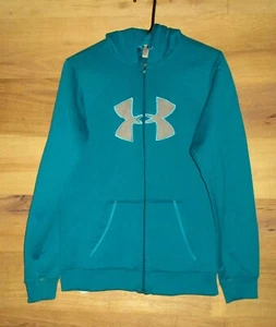 WOMENS UNDER ARMOUR HOODED SWEATSHIRT-FRONT ZIP-DEEP TEAL -SIZE SM - Picture 1 of 11