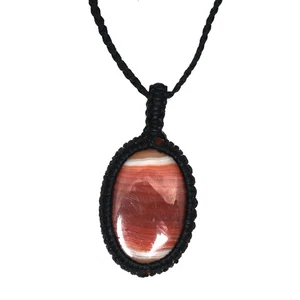 Agate Necklace Red Macrame Gemstone Beaded macrame necklace stone red Handmade - Picture 1 of 11