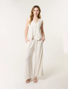Women's Stretchable Waistcoat Top & Wide Leg Pant 2 Pieces Loungewear Co-Ord Set - Picture 1 of 9
