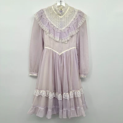 Vestido Vintage Gunne Sax Jeunes Filles Niñas Talla 10 Encaje Transparente Pastel Pradera Foto 1 de 4