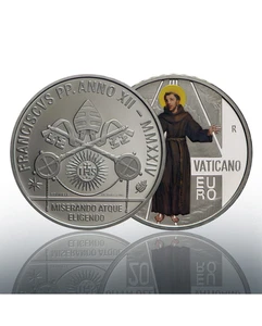Moneta 20 euro argento colorata PROOF San Francesco: le stimmate Vaticano - Foto 1 di 3