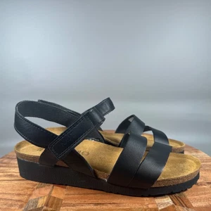 Naot Kayla Damen 39 8 Schwarz Leder Knöchelriemen Korkfußbett Plateau Sandalen - Bild 1 von 6