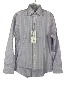 Camisa abotonada The Shrtt para hombre talla pequeña púrpura a cuadros calce ajustado informal de negocios - Imagen 1 de 9