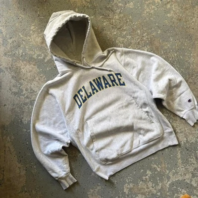 Champion Reverse Weave Hoodie Men’s Small Grey Delaware Spellout Graphic - Image 1 of 4