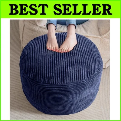 20-Inch Navy Stuffed Pouf Ottoman with Faux Fur Top - Perfect for Living Rooms - Image 1 of 4