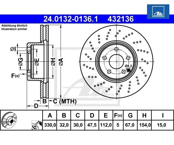 2 uds disco de freno ATE 24.0132-0136.1 para Mercedes-Benz Foto 1 de 1