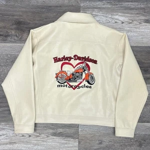 Harley Davidson Motorcycles Cream Girls M Faux Leather Biker Asymmetrical Jacket - Picture 1 of 13