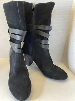 H by Halston Negro Gamuza y Cuero Quinn Botas Media Pantorrilla Talla 8 M Correa Cinturón Foto 1 de 4