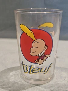Vintage Promotinal French Amora Mustard Titeuf Decorated Small Drinking Glass GC - Picture 1 of 4