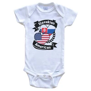 Slovakian American Hearts USA Flag Slovakia Flag Short Sleeve Baby Bodysuit - Picture 1 of 2
