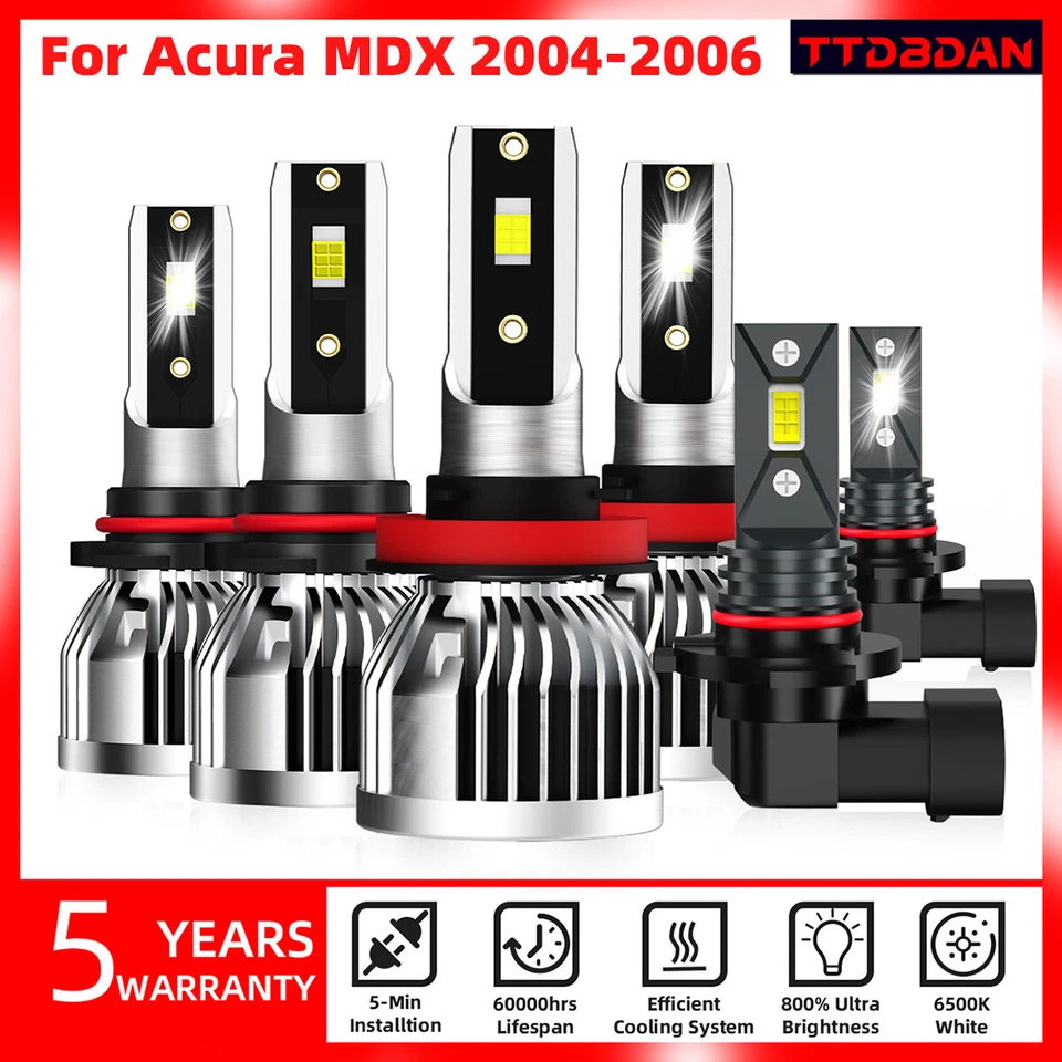 6Pcs LED Headlights Fog Lights Super Bright Bulbs For Acura MDX 2004 2005 2006 - Image 1 of 4