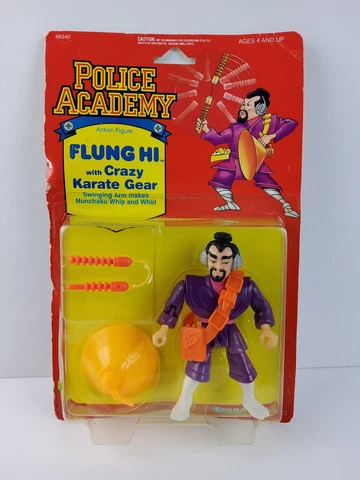 Vintage 1989 Police Academy Kenner Action Figure Flung HI Crazy Karate Gear NEW Cover