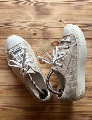 Walk 'N' Dior Cloth Trainers In White and Gray Size EU 35/US 4.5/UK 2.5 - Image 1 of 4