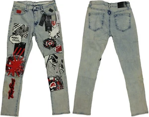 Pantalones de mezclilla cómicos REASON ajustados elásticos con estampado de arte pop - NUEVOS - $80 - Imagen 1 de 4