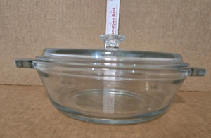 Vintage Anchor Ovenware Casserole 8.25" 1.5 QT Clear Glass With Lid #1037 - Picture 1 of 9