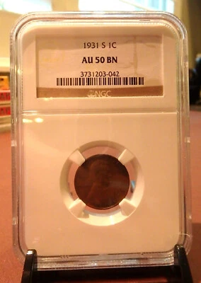 LINCOLN CENT 1931-S WHEAT BACK AU50 BN NGC GRADED - Image 1 of 4