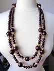  Vintage, Handcrafted, Gold Tone, Wooden Beads Unique Necklace.