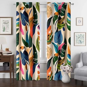 Colorful Tropical Plant Curtains Abstract Palm Leaf Window Treatments 84 inch... - Picture 1 of 9