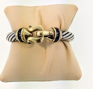 David Yurman 925/585 Buckle Classic Cable Large Bracelet With Iolite & Garnets - Picture 1 of 12