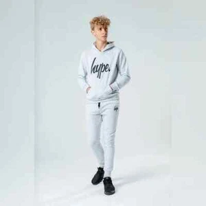 Hype Kids Unisex Light Grey Logo Script Print Sweatpants - Picture 1 of 6