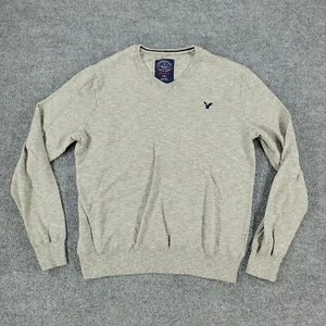 American Eagle Sweater Boy's Large Gray Logo V-Neck Long Sleeve Pullover Youth L - Picture 1 of 13