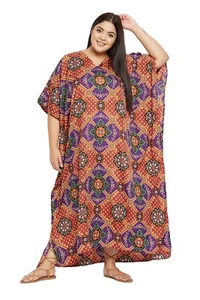Women's Multicolor Kaftan Plus Size Dress Beach Summer Gown Sundress Boho Caftan - Picture 1 of 8