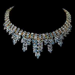 925 Sterling Silver Necklace Pear Blue Zircon Handmade Gemstone Jewelry - Picture 1 of 13