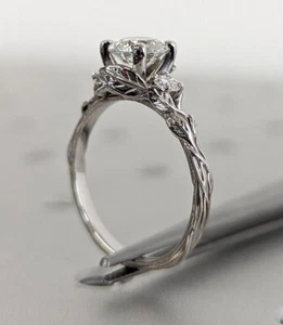 Nature Inspired Moissanite 14K White Gold Over Unique Leave Vine Engagement Ring - Picture 1 of 8