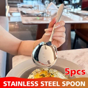 5-Piece round Stainless Steel Bouillon Spoons Soup Spoons, Stainless Steel Large - Picture 1 of 18