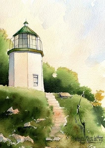 Stony Point Lighthouse Portrait, Hudson River, NY. James Mann Watercolor Prints - Picture 1 of 2