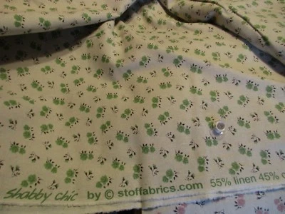 55% Linen 45% Cotton Fabric from Stoffabrics 1 Yd Large Green Floral Shabby Chic - Image 1 of 2